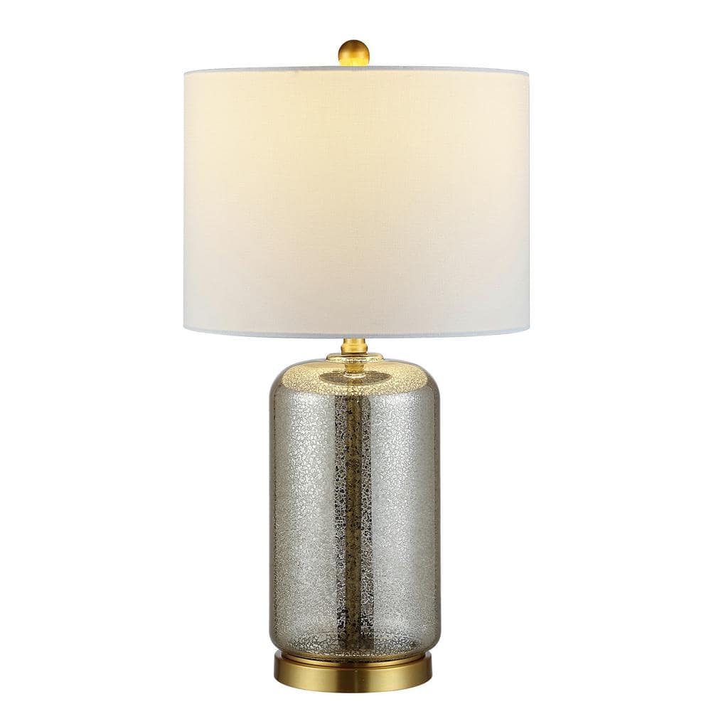 Elegant Silver Glass 18" Table Lamp with White Drum Shade