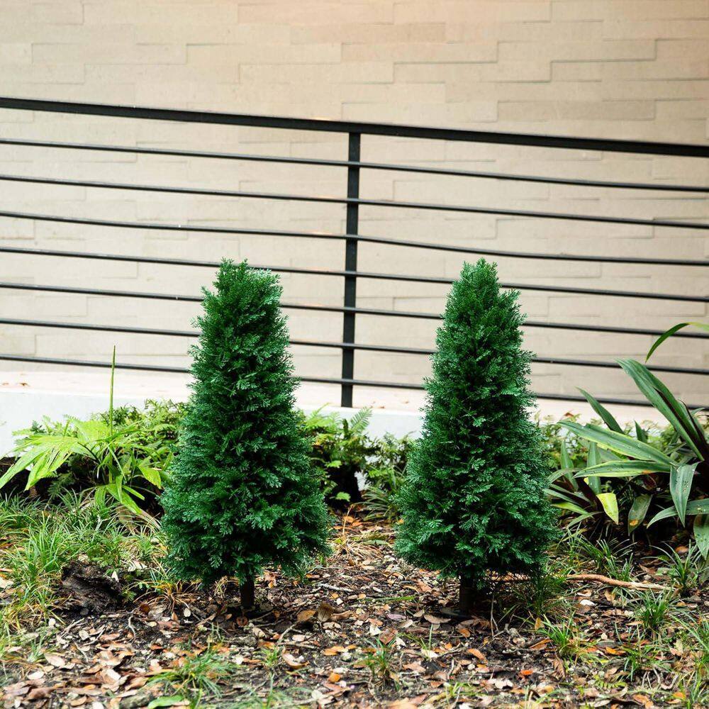 13 in. Artificial Green Indoor/Outdoor Cedar Plant, Faux Evergreen Accent, Decorative Rustic Green Display
