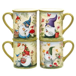 Garden Gnomes 18 oz. Assorted Colors Earthenware Mug (Set of 4)