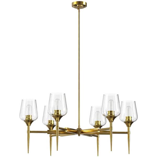 Merra 6 - Light Brass Dimmable Classic Traditional Chandelier for dining room with no bulbs included