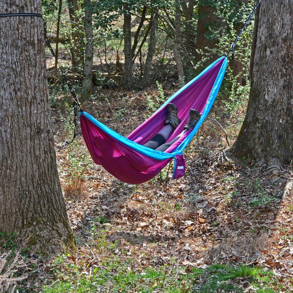 Light Blue and Purple Nylon Camping Hammock