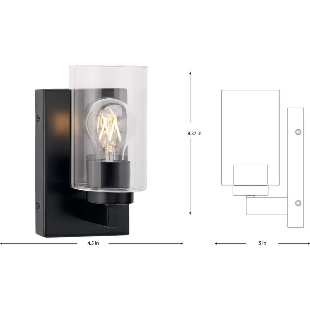 Matte Black Steel Cylinder Vanity Light with Clear Glass Shade
