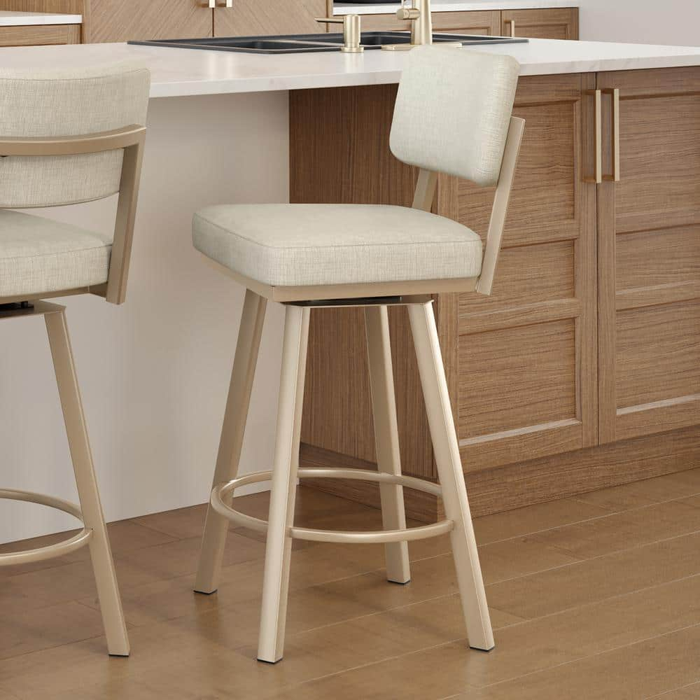 Alek 27 in. Light Beige PVC/Gold Metal High Back Swivel Counter Stool -  Amisco