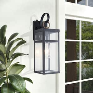 Decorators 17 in. Sand Grain Black Modern Farmhouse Outdoor Hardwired Wall Lantern Sconce with No Bulbs Included