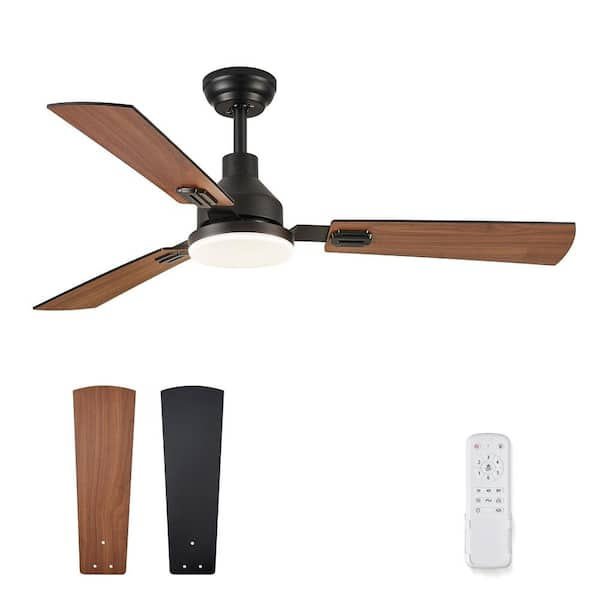 52 in. Indoor Matte Black 3-Colors LED 6-Speeds Ceiling Fan with Dual-Finish Blades and Light Kit and Remote control