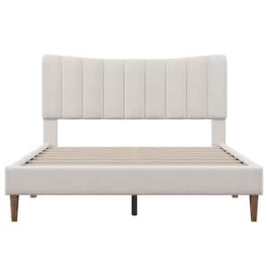84.2 in. W Cream Queen Upholstered Platform Bed Frame with Vertical Channel Tufted Headboard