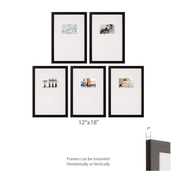 Square Gallery Black Wood Picture Frames with Single White Mats and Clear Glass 