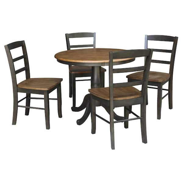 International Concepts 5-Piece Dining Set with 36 inch Round Extension Table and 4 Counter Height Stools, Hickory/Washed Coal