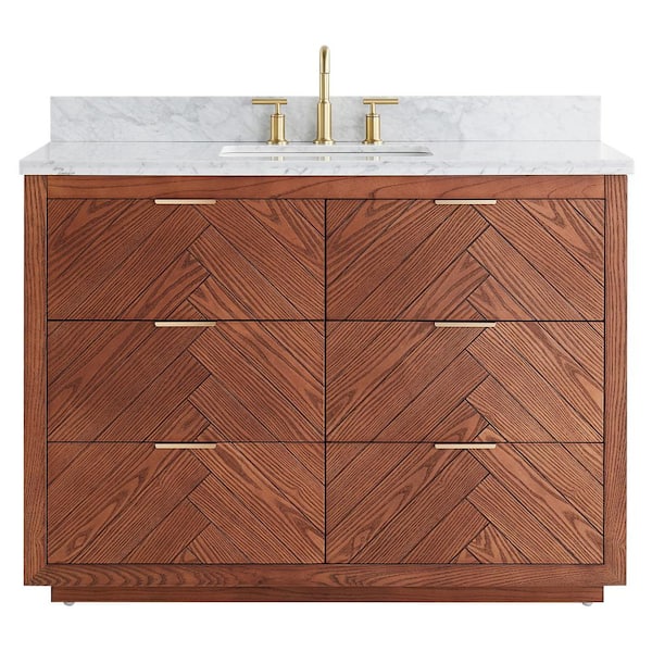 CHAMELEON CONCEPTS Baker 48" Woodgrain Vanity with Carrara Marble Top and Single Sink Ceramic Basin