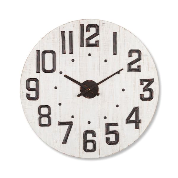 Lone Elm Studios White Wash Wood Clock