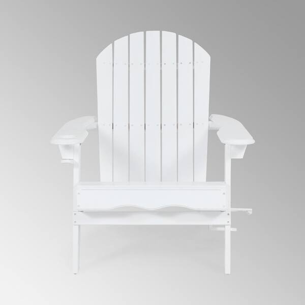 TIRAMISUBEST White Classic Outdoor Wood Adirondack Chair with Cup Holder