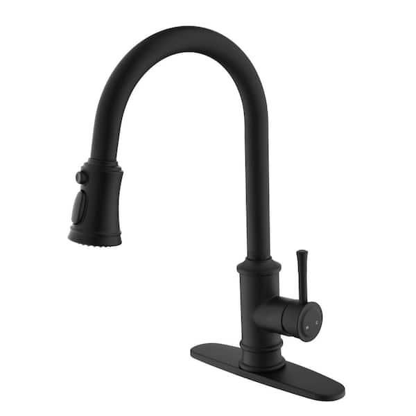 Tahanbath Single Handle Pull Down Sprayer Kitchen Faucet in Matte Black