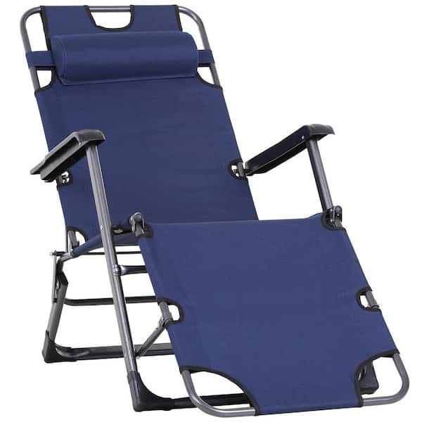 Tatayosi 2-in-1 Beach Lounge Chair & Camping Chair, Adjustable Chaise for Sunbathing Outside with Pillow & Pocket, Navy