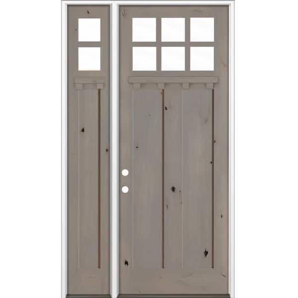 56 in. x 96 in. Knotty Alder Right-Hand/Inswing 6 Lite Clear Glass Weathered Gray Stain Wood Prehung Front Door w/LSL DS