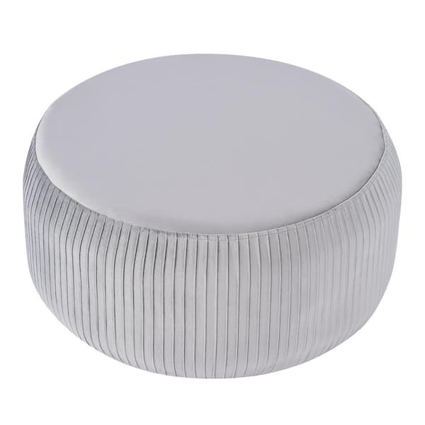 Merra 30 in. Wide Gray Round Cocktail Ottoman with Velvet Upholstered Seat