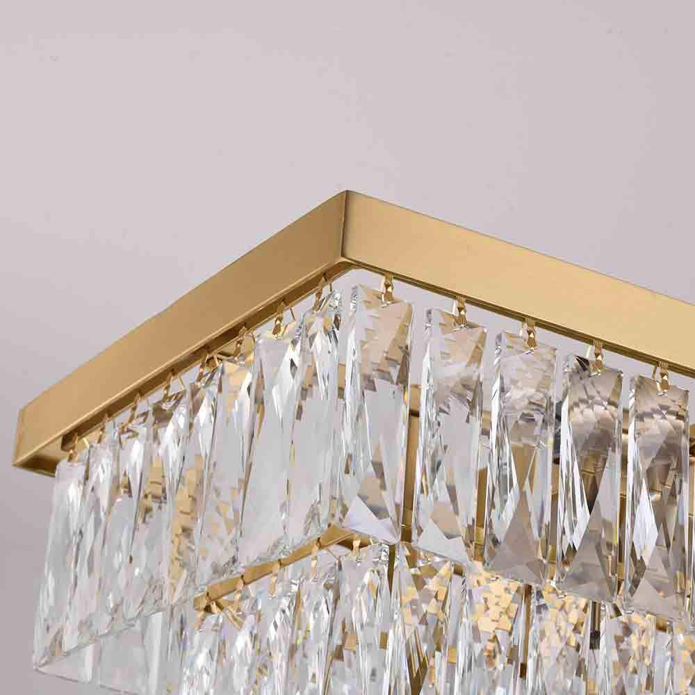 Gold Metal Rectangular Chandelier with Clear Crystal Accents
