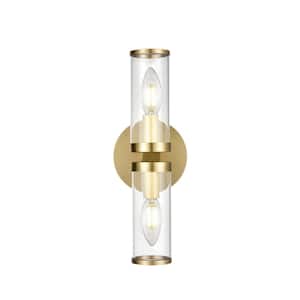 Revolve 12 in. 2 Light 60-Watt Clear Glass/Natural Brass Vanity Light