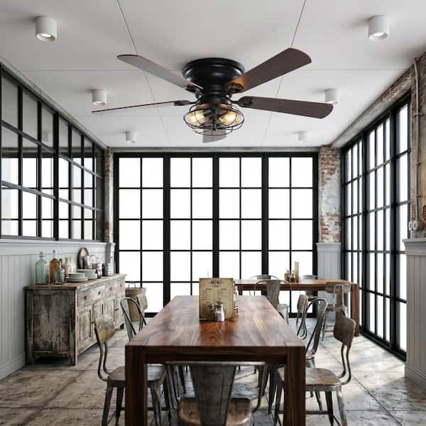 48 in. Indoor Black Flush Mounted Ceiling Fan with Light and Remote Control