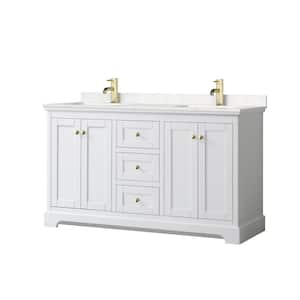 Avery 60 in. W x 22 in. D x 35 in. H Double Sink Bath Vanity in White with Light-Vein Carrara Cultured Marble Top