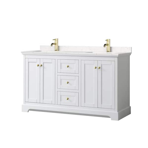 Wyndham Collection Avery 60 in. W x 22 in. D x 35 in. H Double Sink Bath Vanity in White with Light-Vein Carrara Cultured Marble Top
