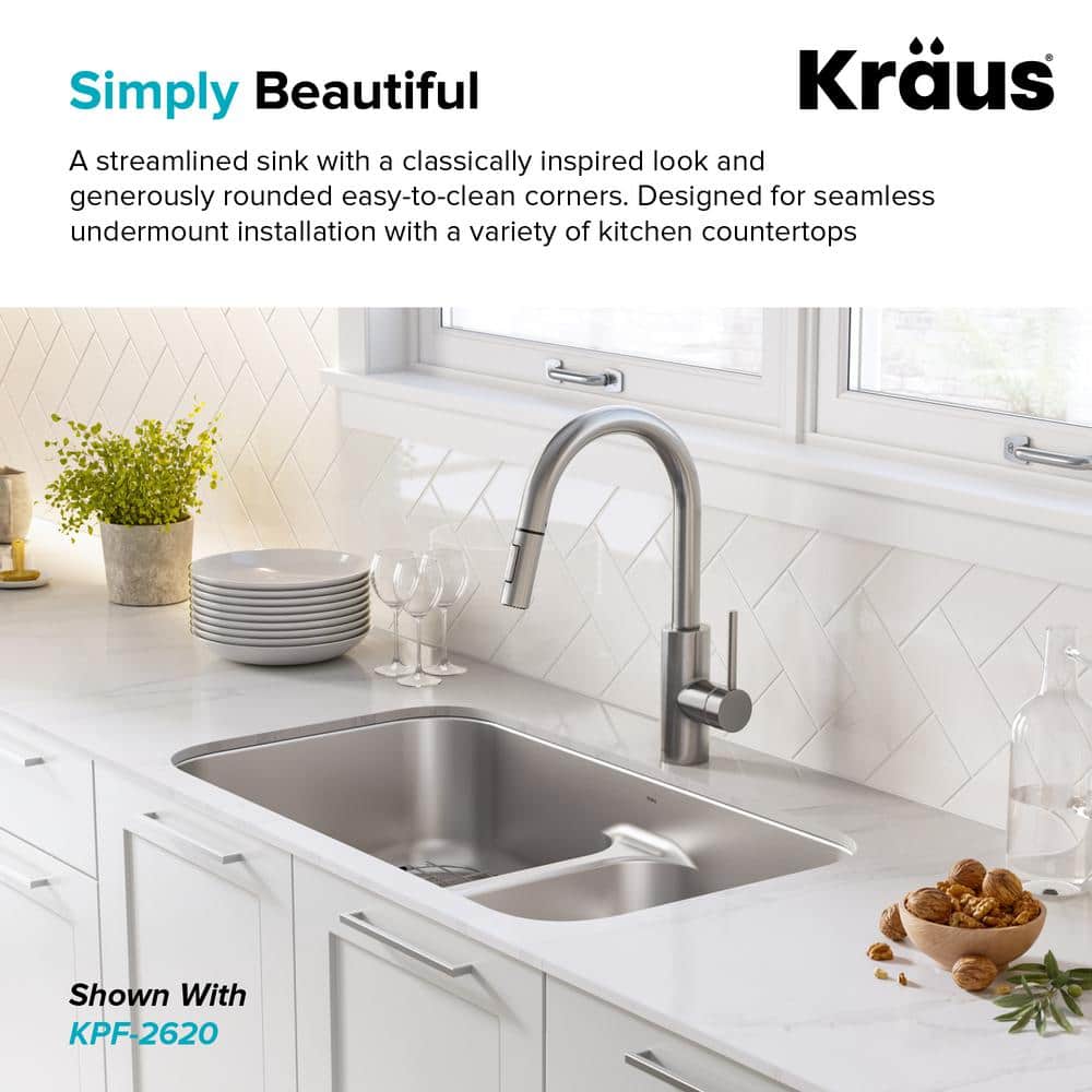 Premier 32-inch Satin Stainless Steel Double Bowl Undermount Sink