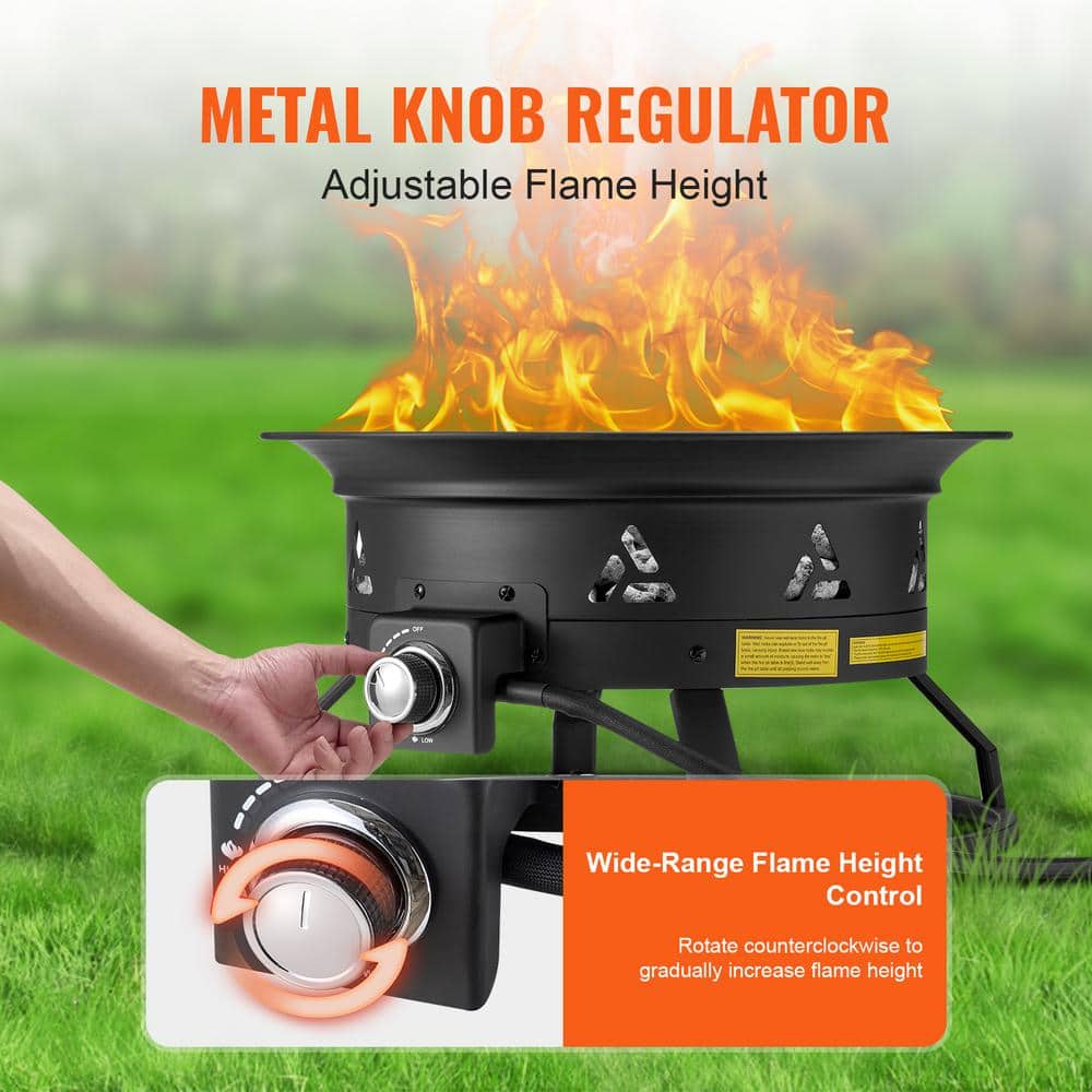 24-Inch Black Portable Gas Fire Pit with Adjustable Flame