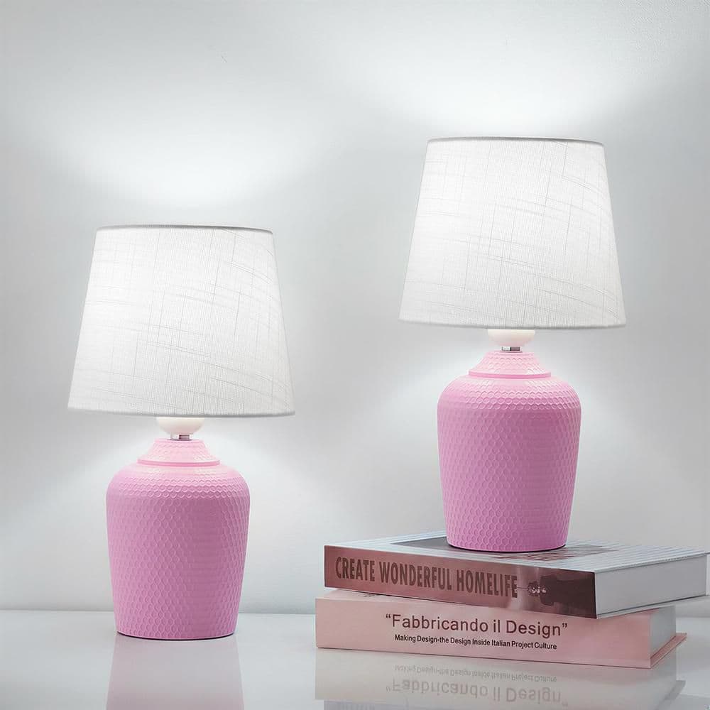 11.8 in. Pink Bedside Table Lamp Set of 2 with No Bulbs Included