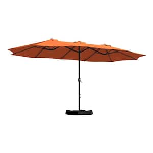 15 ft. Outdoor MarketPatio Umbrella Double Sided Design Umbrella in Orange with Crannk & Base