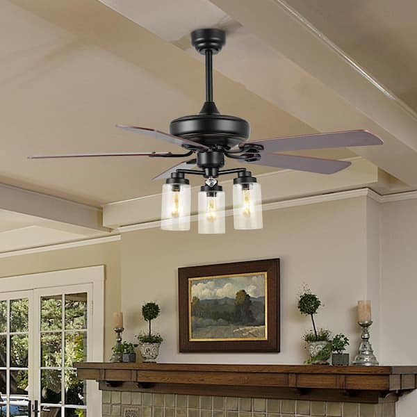 JONATHAN Y Lucas Industrial Rustic 52-in Black Indoor Propeller Ceiling Fan  with Light (5-Blade) in the Ceiling Fans department at
