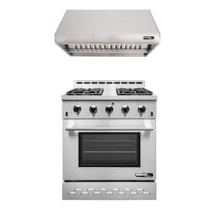 Entree Bundle 30 in. 4.5 cu. ft. Pro-Style Gas Range with Convection Oven and Range Hood in Stainless Steel and Black
