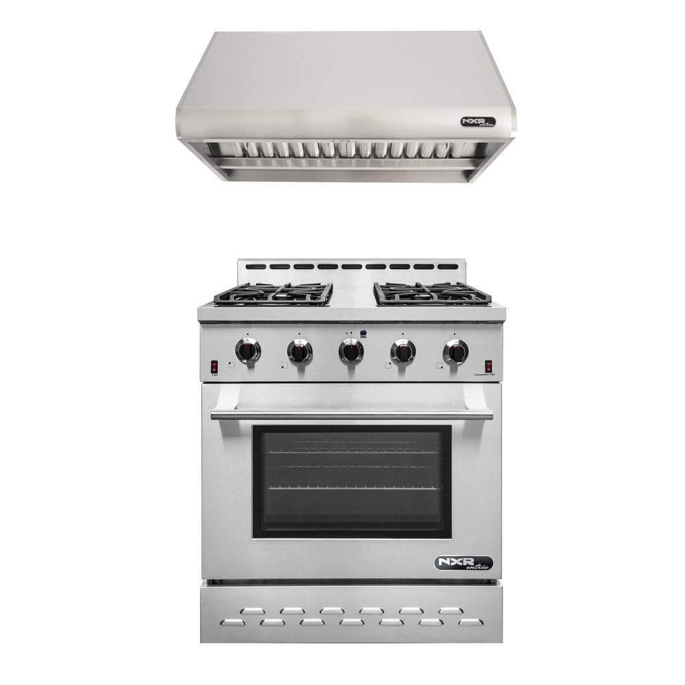 Entree Bundle 30 in. 4.5 cu. ft. Pro-Style Liquid Propane Range Convection Oven Range Hood in Stainless Steel and Black price history on PriceWatchPro