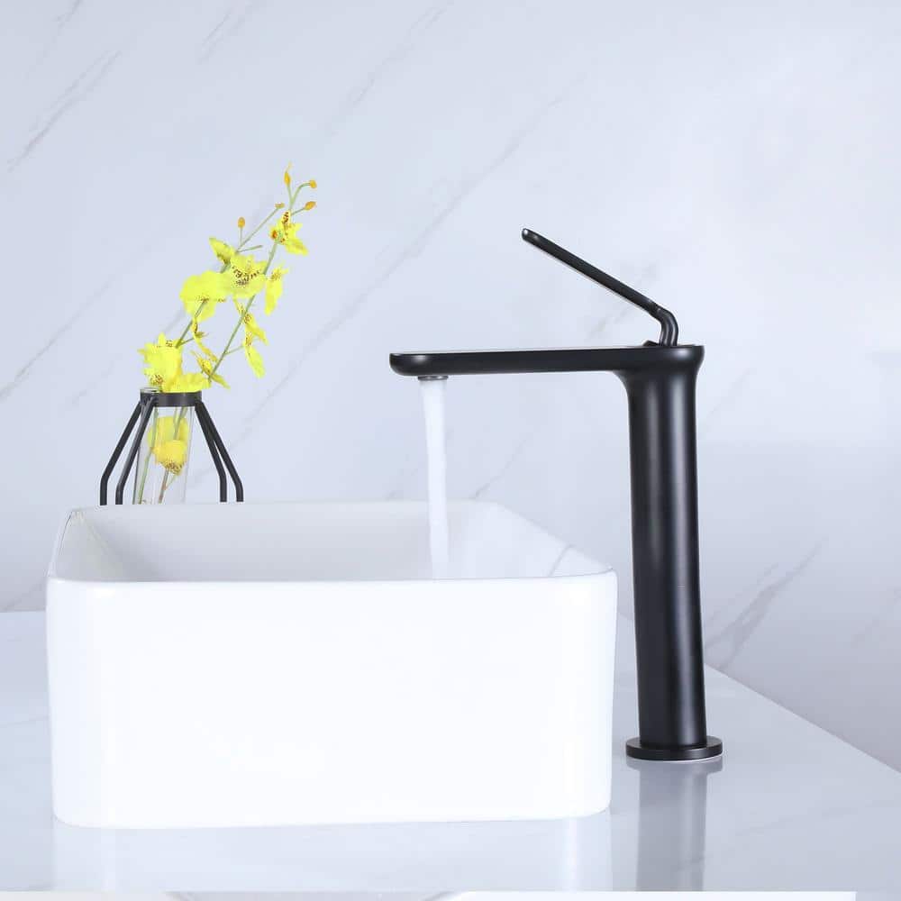Matte Black Tall Single Handle Brass Vessel Sink Faucet