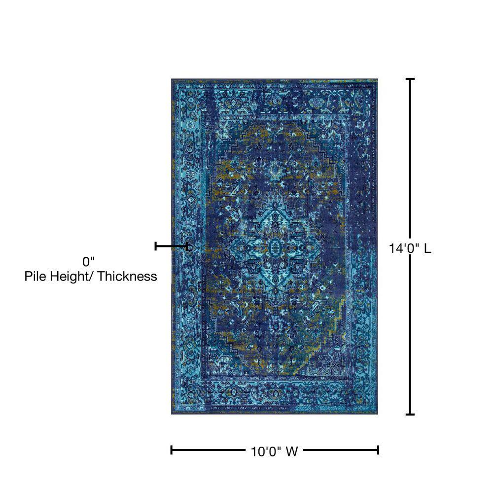 Blue Rectangular 10' x 14' Synthetic Tufted Oriental Rug