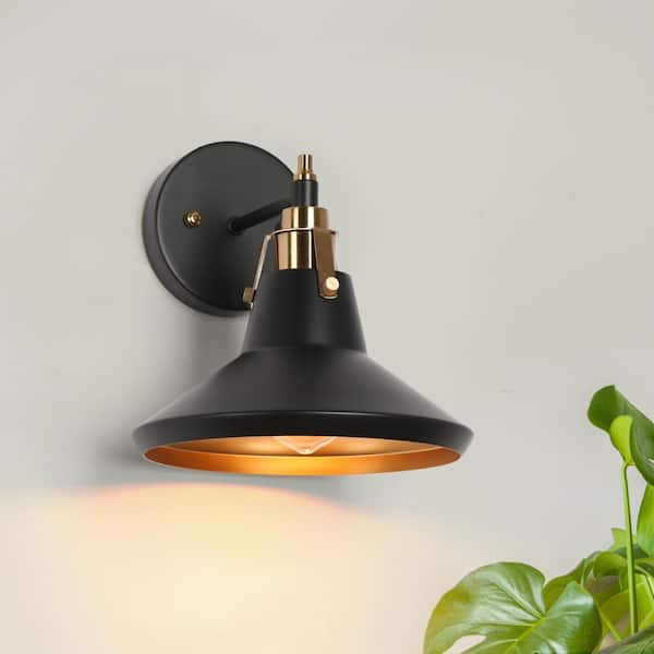 Zevni Tencanonia Industrial 8.5 in. 1-light Black Bedroom Vanity Light, Modern Wall Sconce with Brass Interior Finish