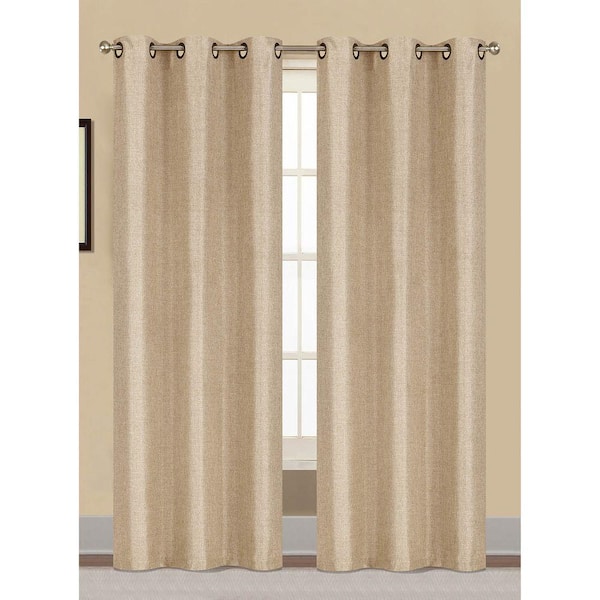 Window Elements Semi-Opaque Willow Textured Woven 84 in. L Grommet Curtain Panel Pair, Ivory (Set of 2)