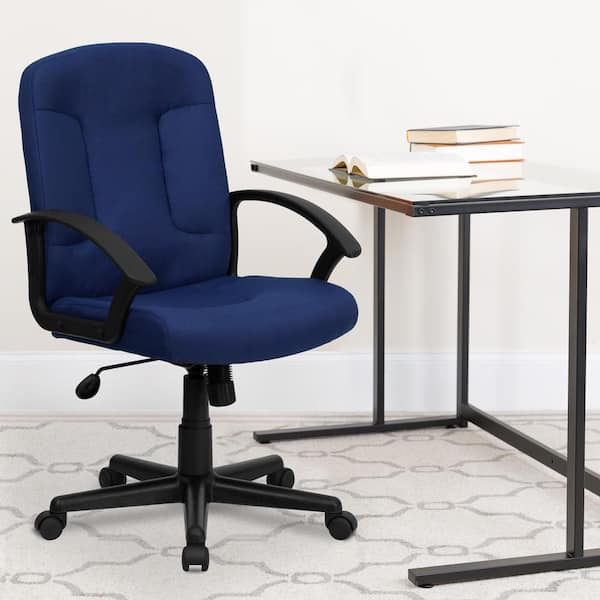 Flash Furniture Mid Back Office Chair with Nylon Arms in Navy 