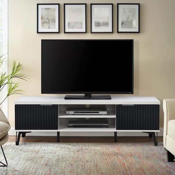 58.66 in. Ivory Wood TV Stand with 2 Storage Cabinets Fits TV's up to 65 in.