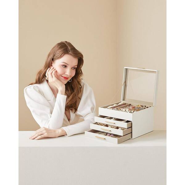 Afoxsos 9.1 x 8 x 6.5 in. Cloud White MDF Jewelry Box with