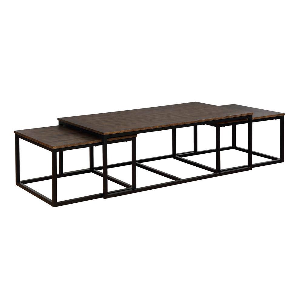 Arcadia Antiqued Mocha 54" Square Wood & Metal Nesting Coffee Table