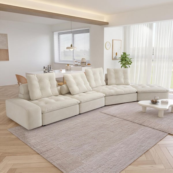 Magic Home 204 in. Square arm Rectangle 3-Seater Frosted Velvet Free Combination Modular Sectional Sofa with Ottoman in Beige