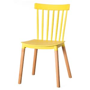 Yellow Modern Plastic Dining Chair Windsor Design with Beech Wood Legs