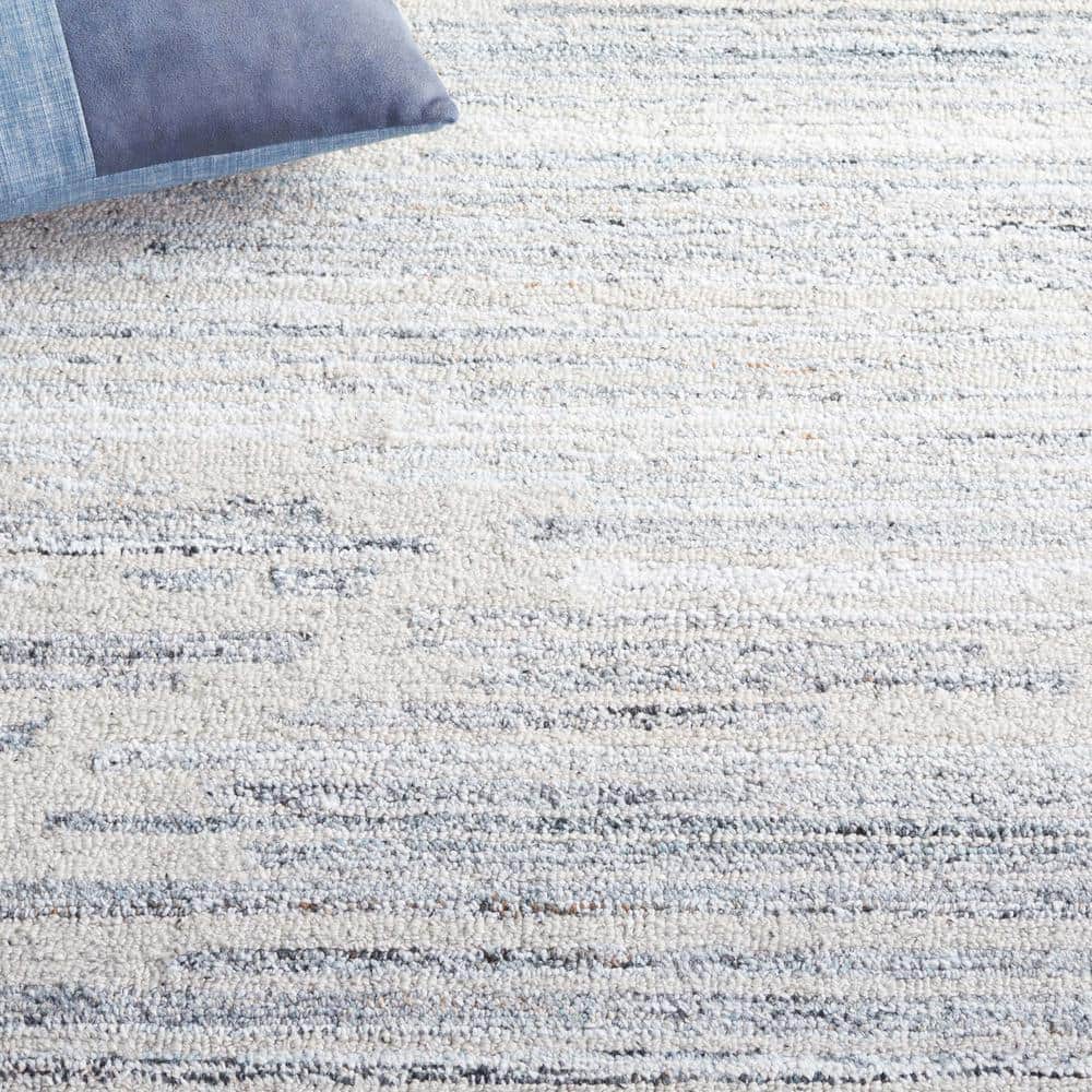 Handmade Blue Abstract Wool Cotton Tufted Rug 3' x 5'
