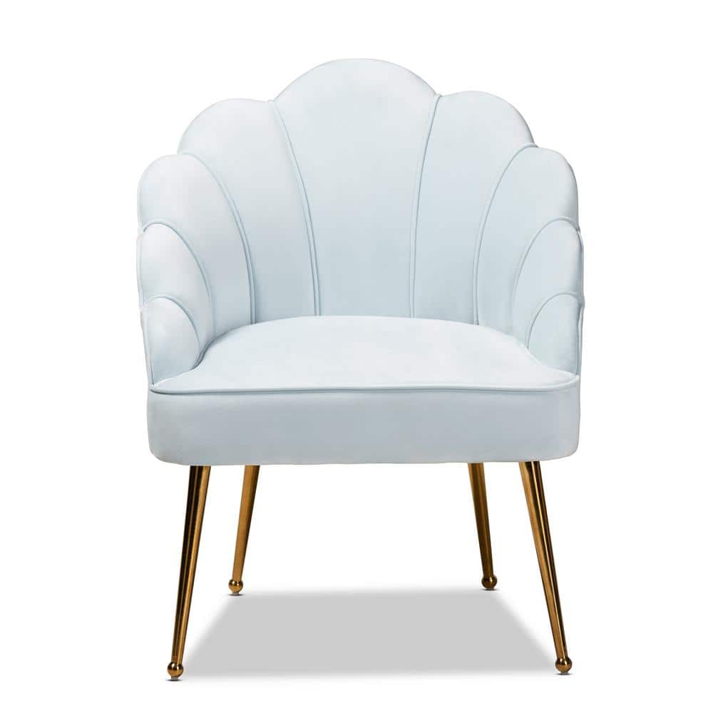 Seashell-Inspired Light Blue Velvet & Gold Accent Chair