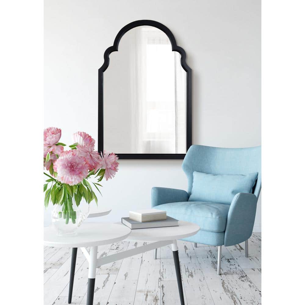 Hogan Black Wood Arched Wall Mirror with Scalloped Corners