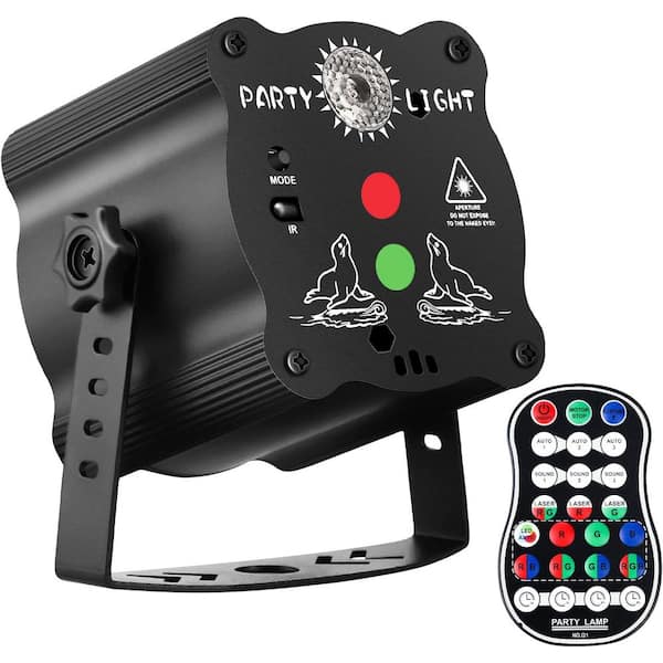 2.83 in. 0 Lumens Black Floodlight Integrated LED Indoor DJ Disco Stage Party Lights Lamp Sound with Remote and Strobe