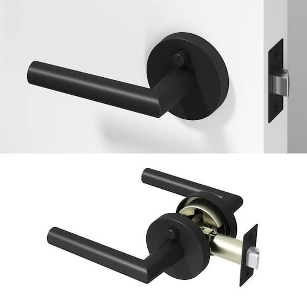 Stark Brass Matte Black Privacy Bed/Bath Round Door Handle with Push Button and Round Rosette