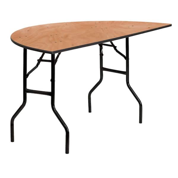 Carnegy Avenue Natural Furman 5 ft. Half-Round All-Occasion Wood Folding Event Table, Foldable Portable Half-Round Banquet Table