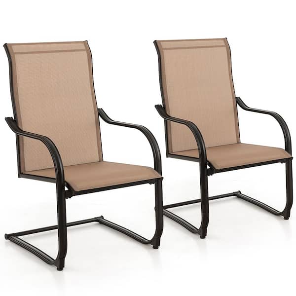 Costway 2pcs C-Spring Motion Outdoor Dining Chairs All Weather Heavy Duty Brown