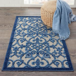 Aloha Gray/Blue doormat 3 ft. x 4 ft. Moroccan Modern Indoor/Outdoor Patio Kitchen Area Rug