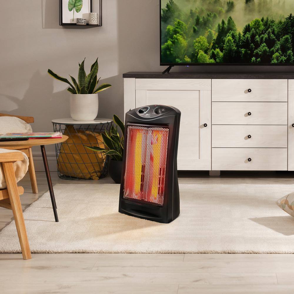 Black Electric Infrared Tower Heater with Thermostat and Automatic Shut-off